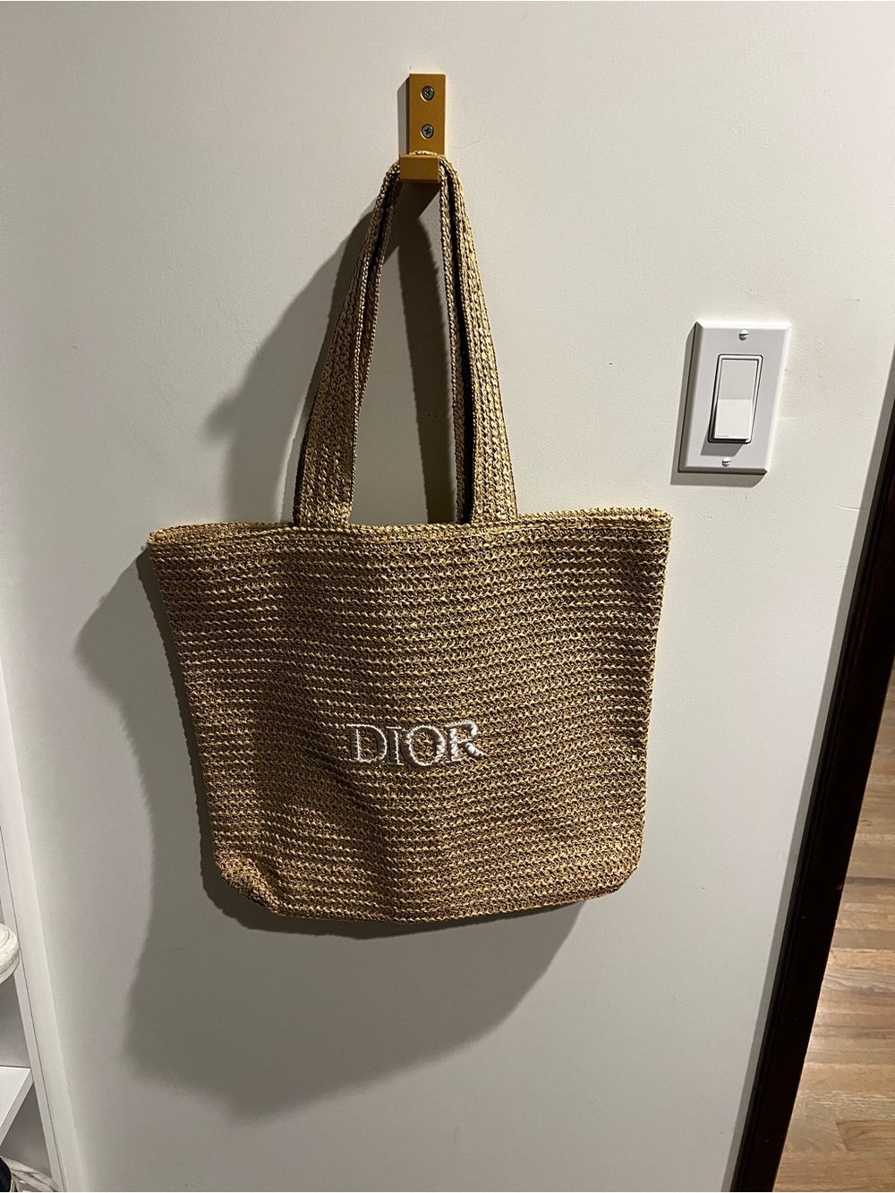 Dior Beige Straw Tote with White Logo Embroidery. Lined. NWOT.